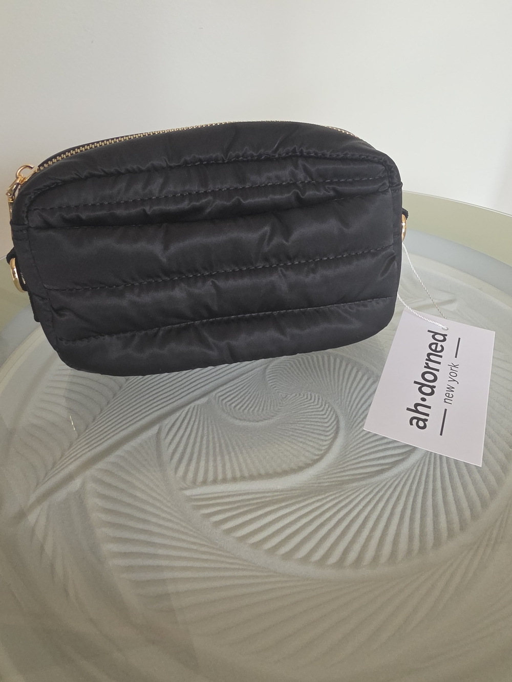 Ella Quilted Puffy Zip Top Crossbody Black No Strap